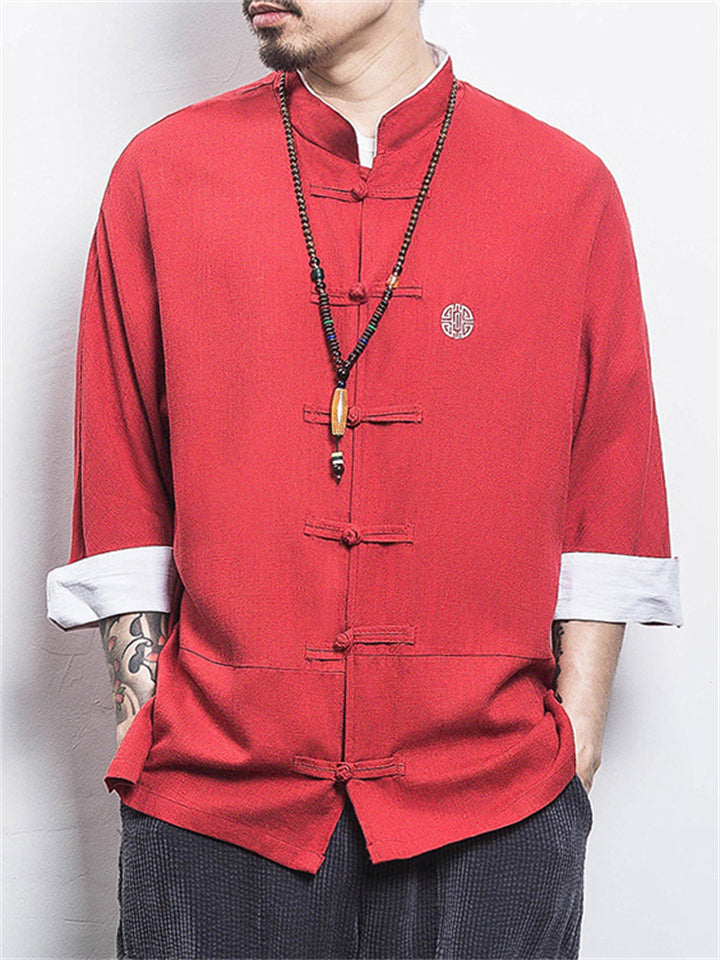 Men's Cotton Linen Cozy 3/4 Sleeve Kungfu Training Shirt