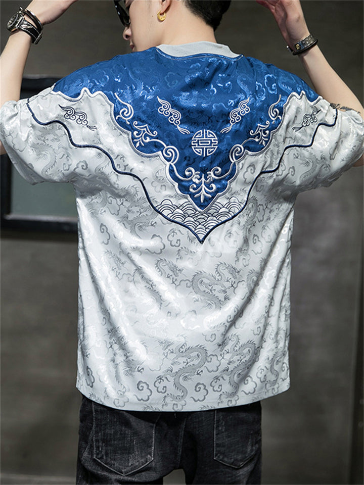 Auspicious Clouds Dragon Embroidery Vintage Shirt for Men