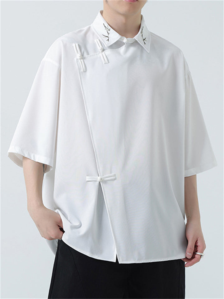 Bamboo Leaf Pattern Trendy Irregular Shirt for Men